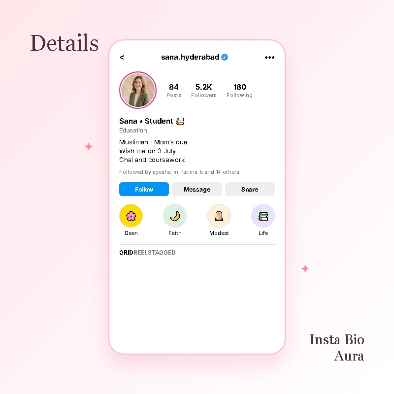 Personal Details Slots for Muslim Girl Instagram Bio