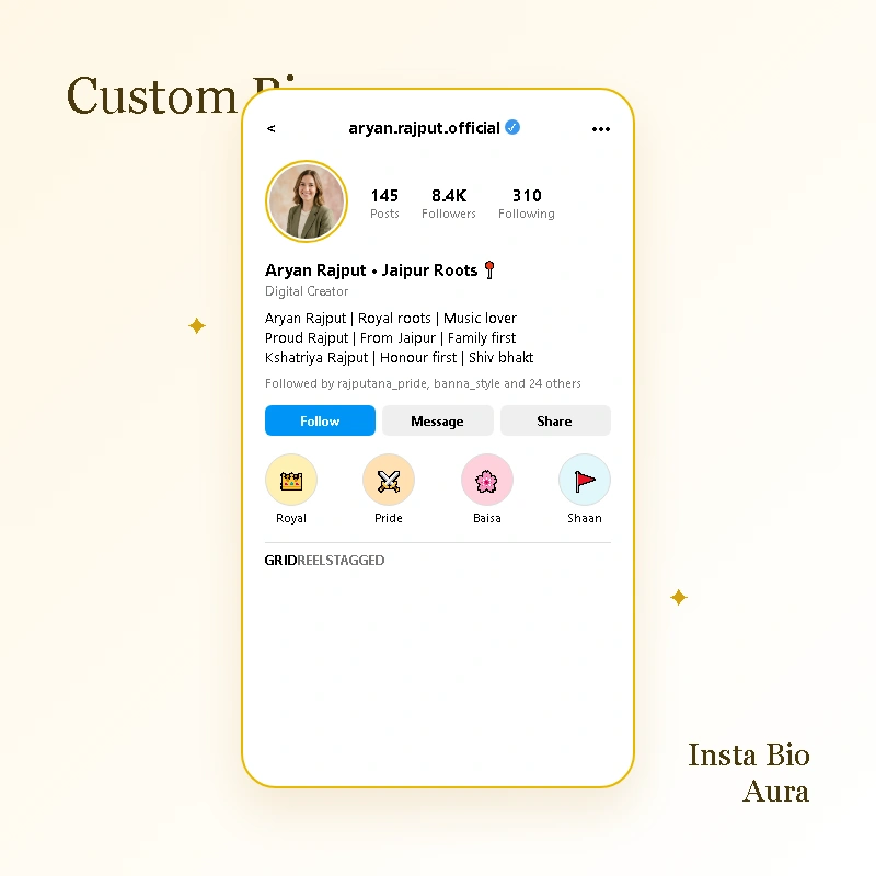 How do you personalise a Rajput bio with your name birthday hobbies city or devotion
