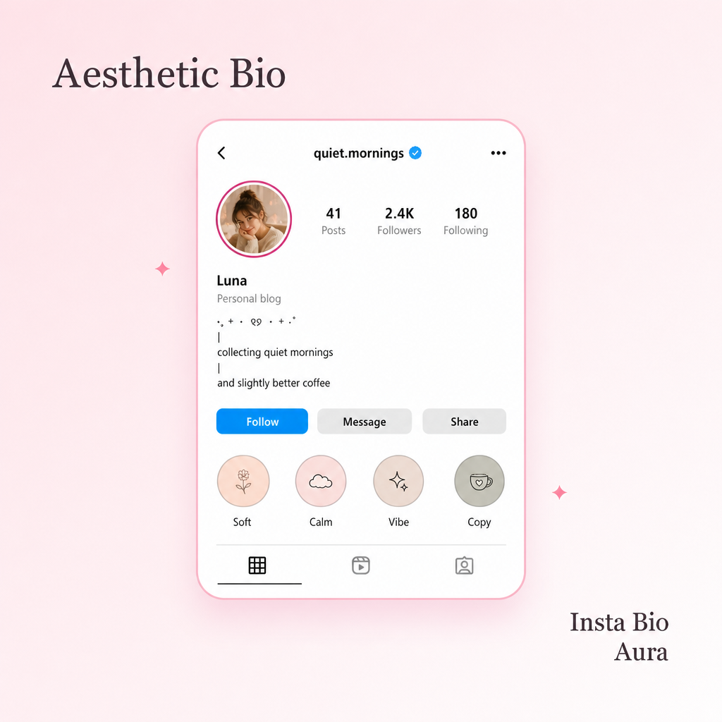 What an aesthetic bio for Instagram is — plain words plus safe dividers under 150 characters