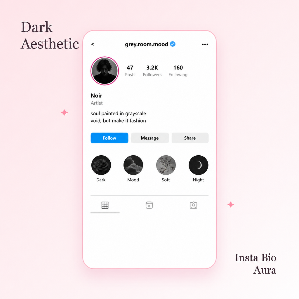 Dark and moody aesthetic Instagram bios using small caps not gothic fonts