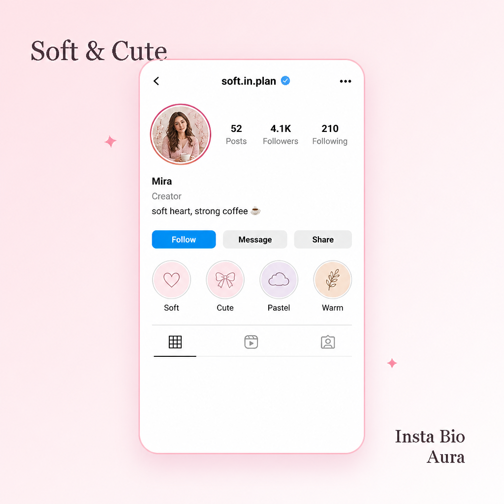 Soft and cute aesthetic bio for Instagram pastel coquette copy-paste lines