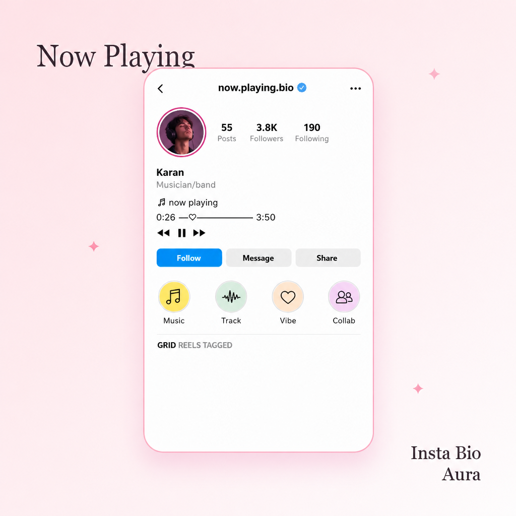 Music and now-playing aesthetic Instagram bio layouts that fit 150 characters