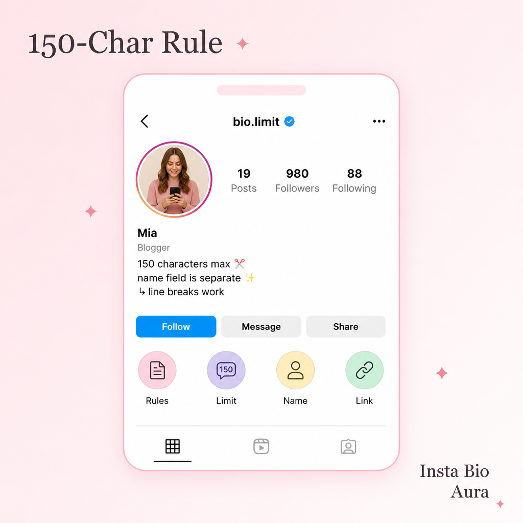 Instagram bio rules for girls — 150 character limit line breaks and name field