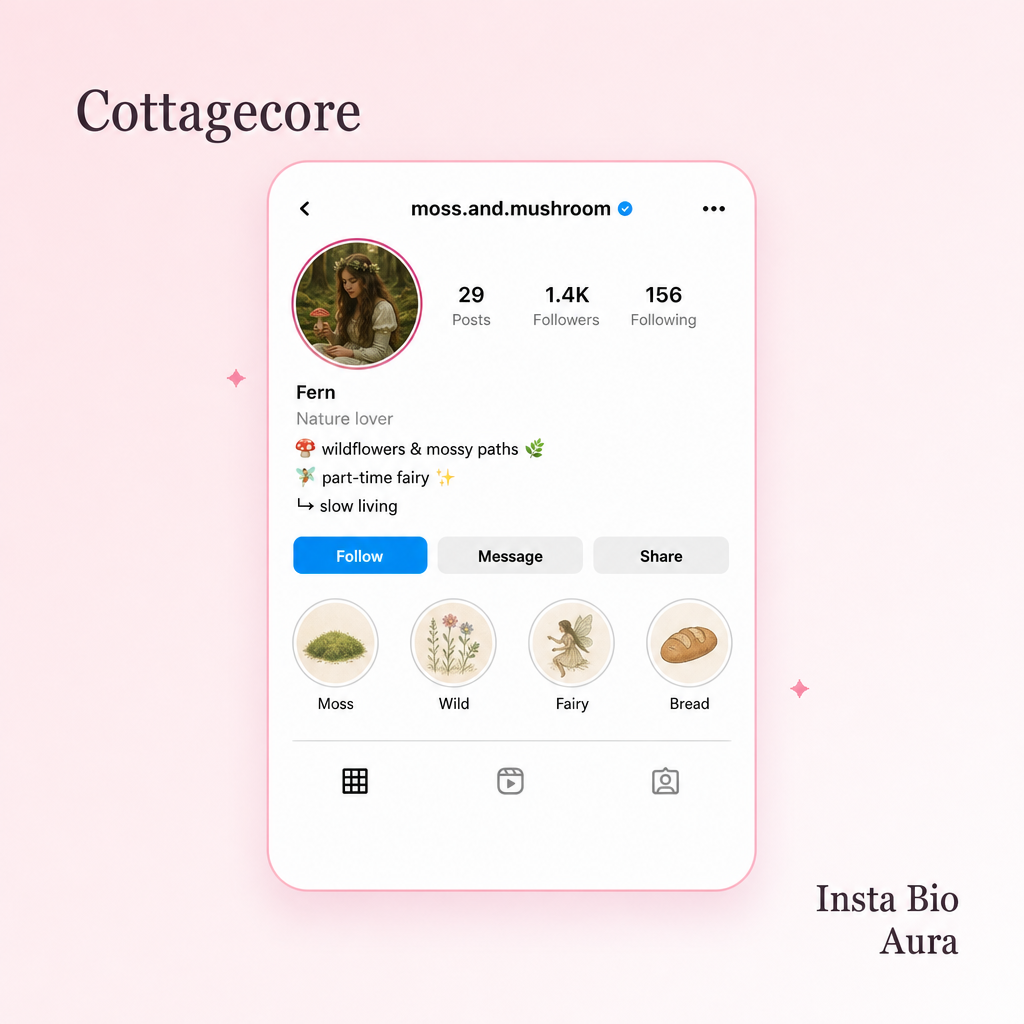 Cottagecore fairycore and goblincore aesthetic bios for girls on Instagram