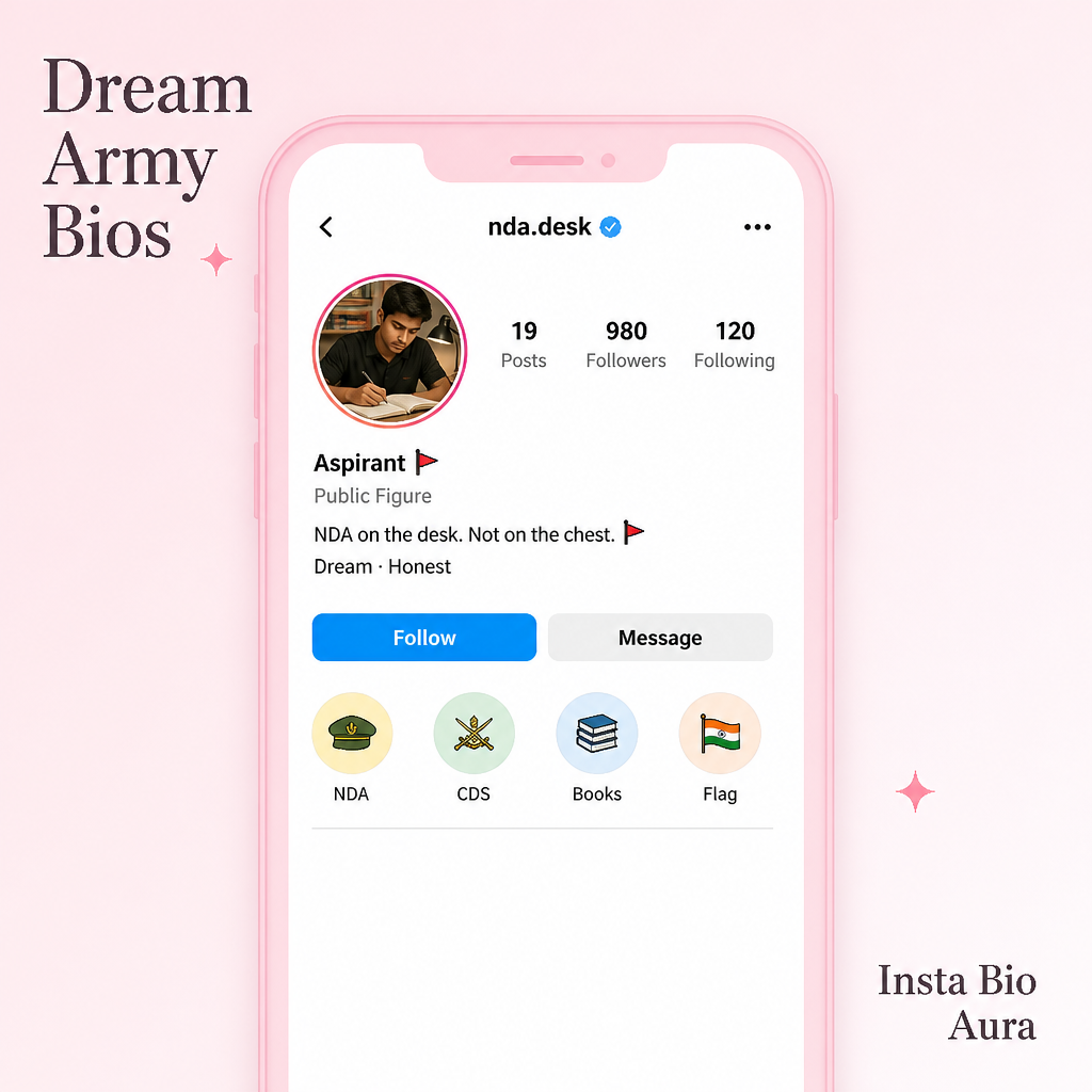 Patriotic and proud army bio for Instagram with Tiranga and Jai Hind lines