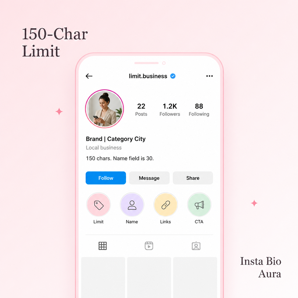 Instagram bio character limits 2026 for Name field username and five links