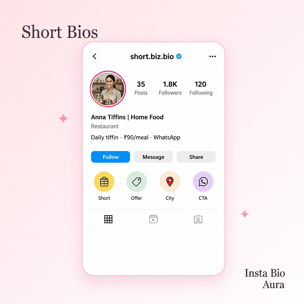 Short business bio for Instagram under 80 characters with offer and CTA