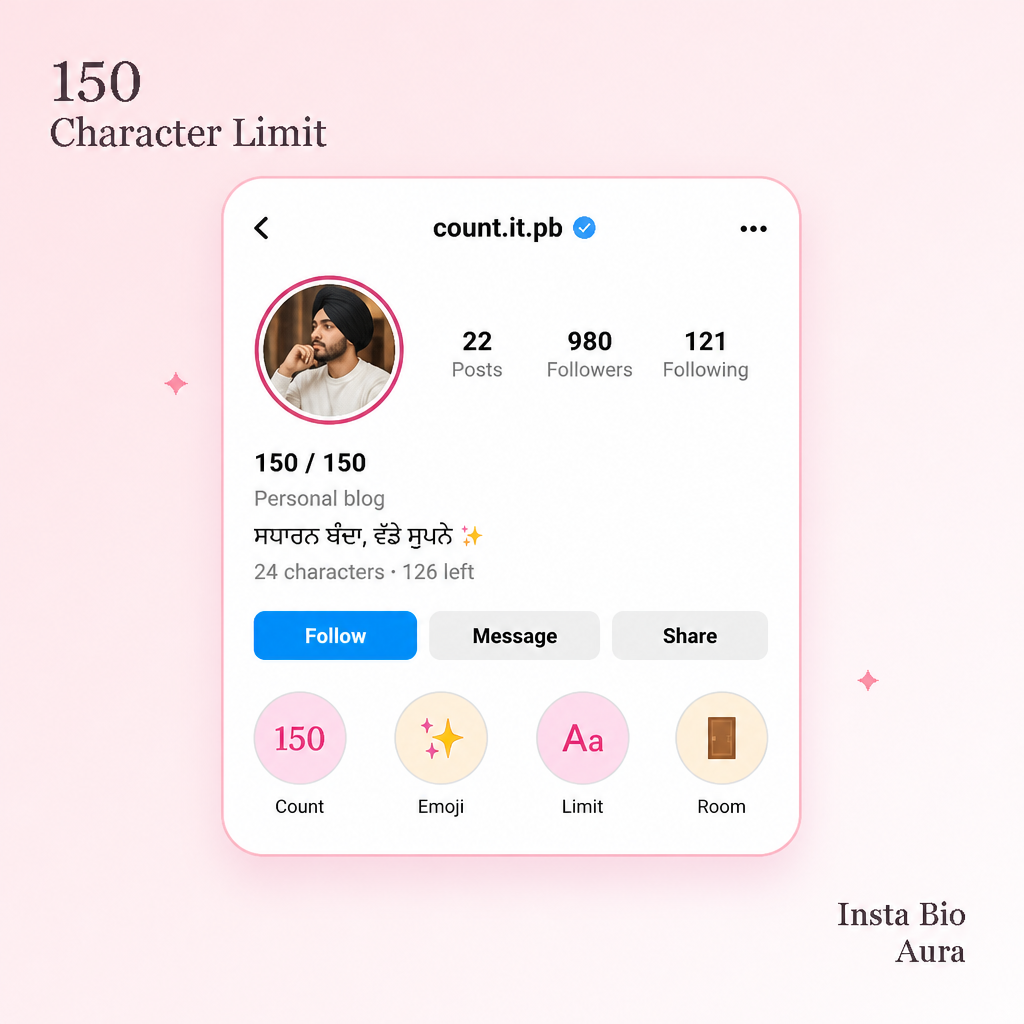 Instagram bio character limit for Punjabi and emoji