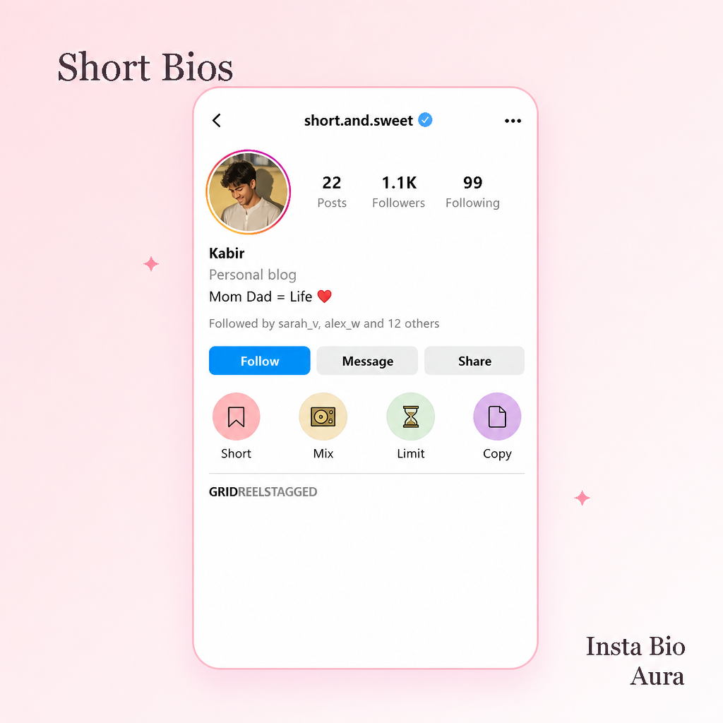 Short mom dad bio for Instagram under 60 characters for mix and match
