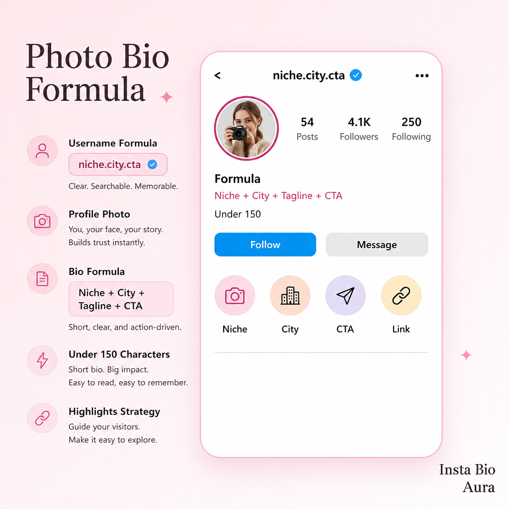 Niche style decision table for photography bio for Instagram