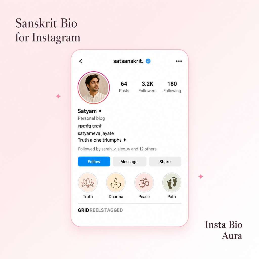 Sanskrit Bio for Instagram — satyameva jayate Truth alone triumphs