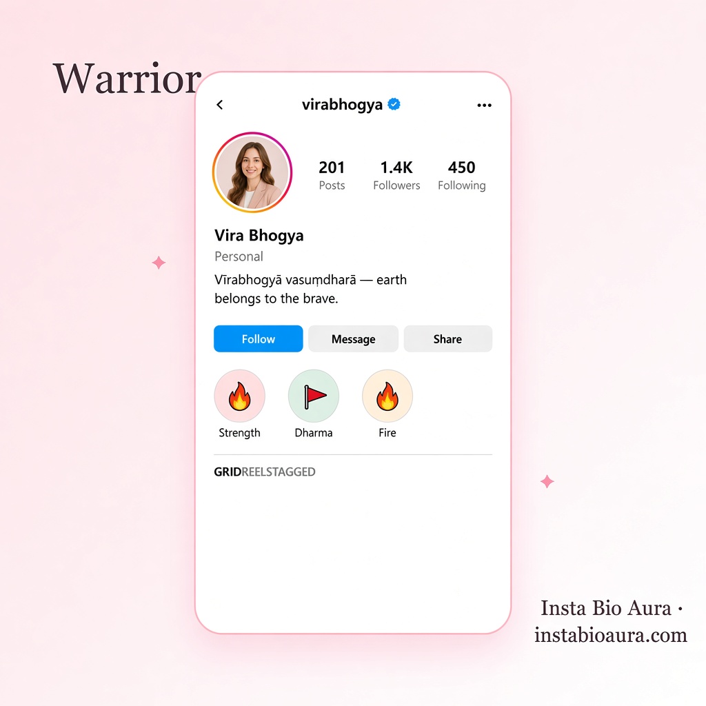 instabioaura.com Attitude warrior verified Sanskrit bio