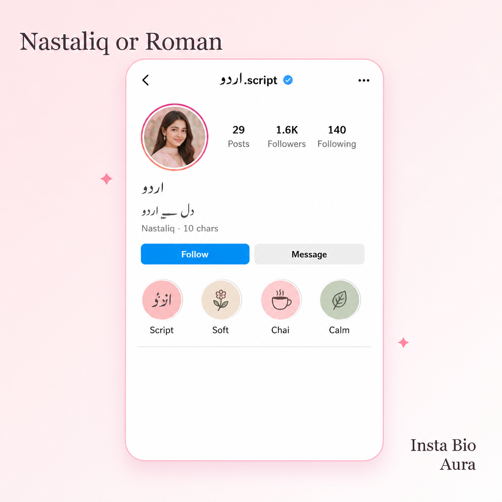 Nastaliq versus Roman Urdu script comparison for Instagram bios
